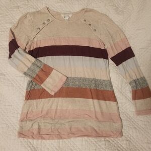 Cynthia Rowley Striped Crew Neck Sweater - Pink, Gray, and Brown